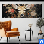 Bild Edelstahloptik Reh Blumen Panorama Produktvorschau mit dem Bild Reh Blumen im Format Panorama.