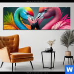 Bild Edelstahloptik Romantische Flamingos Panorama Produktvorschau mit dem Bild Romantische Flamingos im Format Panorama.