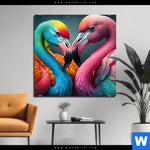 Bild Edelstahloptik Romantische Flamingos Quadrat Produktvorschau mit dem Bild Romantische Flamingos im Format Quadrat.