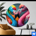 Bild Edelstahloptik Romantische Flamingos Rund Produktvorschau mit dem Bild Romantische Flamingos im Format Rund.