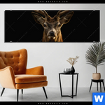 Bild Edelstahloptik Rotwild Portraet Panorama Produktvorschau mit dem Bild Rotwild Porträt im Format Panorama.