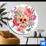 Bild Edelstahloptik Schaedel Im Boho Stil Rund Produktvorschau mit dem Bild Schädel im Boho Stil im Format Rund.