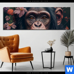 Bild Edelstahloptik Schimpanse Zwischen Blumen Panorama Produktvorschau mit dem Bild Schimpanse zwischen Blumen im Format Panorama.