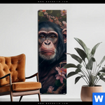 Bild Edelstahloptik Schimpanse Zwischen Blumen Schmal Produktvorschau mit dem Bild Schimpanse zwischen Blumen im Format Schmal.