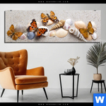 Bild Edelstahloptik Schmetterlinge Muscheln Im Sand Panorama Produktvorschau mit dem Bild Schmetterlinge & Muscheln im Sand im Format Panorama.