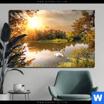 Bild Edelstahloptik Schwan Im Teich Querformat Produktvorschau mit dem Bild Schwan im Teich im Format Querformat.