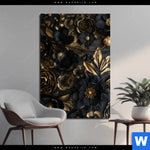 Bild Edelstahloptik Schwarze Und Goldene Blueten Hochformat Produktvorschau mit dem Bild Schwarze und goldene Blüten im Format Hochformat.