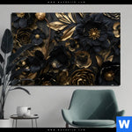 Bild Edelstahloptik Schwarze Und Goldene Blueten Querformat Produktvorschau mit dem Bild Schwarze und goldene Blüten im Format Querformat.