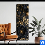 Bild Edelstahloptik Schwarze Und Goldene Blueten Schmal Produktvorschau mit dem Bild Schwarze und goldene Blüten im Format Schmal.