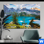 Bild Edelstahloptik Sommermorgen Am Bergsee Querformat Produktvorschau mit dem Bild Sommermorgen am Bergsee im Format Querformat.