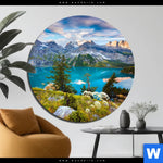 Bild Edelstahloptik Sommermorgen Am Bergsee Rund Produktvorschau mit dem Bild Sommermorgen am Bergsee im Format Rund.