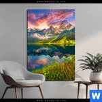 Bild Edelstahloptik Sonnenaufgang Am Bergsee Hochformat Produktvorschau mit dem Bild Sonnenaufgang am Bergsee im Format Hochformat.