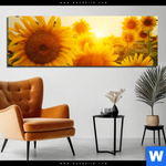 Bild Edelstahloptik Sonnenblumen Im Abendlicht Panorama Produktvorschau mit dem Bild Sonnenblumen im Abendlicht im Format Panorama.