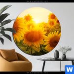 Bild Edelstahloptik Sonnenblumen Im Abendlicht Rund Produktvorschau mit dem Bild Sonnenblumen im Abendlicht im Format Rund.
