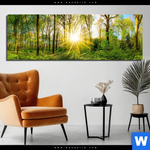 Bild Edelstahloptik Sonnenlicht Im Wald Panorama Produktvorschau mit dem Bild Sonnenlicht im Wald im Format Panorama.