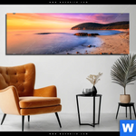 Bild Edelstahloptik Sonnenuntergang In Bucht Panorama Produktvorschau mit dem Bild Sonnenuntergang in Bucht im Format Panorama.