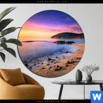 Bild Edelstahloptik Sonnenuntergang In Bucht Rund Produktvorschau mit dem Bild Sonnenuntergang in Bucht im Format Rund.
