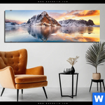 Bild Edelstahloptik Sonnenuntergang Norwegen Panorama Produktvorschau mit dem Bild Sonnenuntergang Norwegen im Format Panorama.