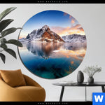 Bild Edelstahloptik Sonnenuntergang Norwegen Rund Produktvorschau mit dem Bild Sonnenuntergang Norwegen im Format Rund.