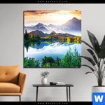 Bild Edelstahloptik Sonniger Tag Am Bergsee Quadrat Produktvorschau mit dem Bild Sonniger Tag am Bergsee im Format Quadrat.
