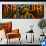 Bild Edelstahloptik Speicherstadt Hamburg Panorama Produktvorschau mit dem Bild Speicherstadt Hamburg im Format Panorama.