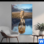 Bild Edelstahloptik Spiegelbild Loewe Loewenjunges Hochformat Produktvorschau mit dem Bild Spiegelbild Löwe & Löwenjunges im Format Hochformat.