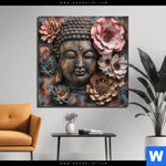 Bild Edelstahloptik Spiritueller Buddha Und Blumen Quadrat Produktvorschau mit dem Bild Spiritueller Buddha und Blumen im Format Quadrat.