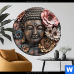 Bild Edelstahloptik Spiritueller Buddha Und Blumen Rund Produktvorschau mit dem Bild Spiritueller Buddha und Blumen im Format Rund.
