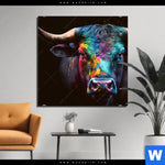 Bild Edelstahloptik Stier Mit Bunten Farben Quadrat Produktvorschau mit dem Bild Stier mit bunten Farben im Format Quadrat.