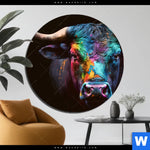 Bild Edelstahloptik Stier Mit Bunten Farben Rund Produktvorschau mit dem Bild Stier mit bunten Farben im Format Rund.