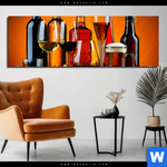 Bild Edelstahloptik Stillleben Flaschen Glaeser Panorama Produktvorschau mit dem Bild Stillleben Flaschen Gläser im Format Panorama.