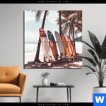 Bild Edelstahloptik Surfbretter Und Palmen Quadrat Produktvorschau mit dem Bild Surfbretter und Palmen im Format Quadrat.