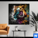 Bild Edelstahloptik Tiger Im Farbrausch Quadrat Produktvorschau mit dem Bild Tiger im Farbrausch im Format Quadrat.