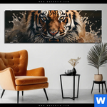 Bild Edelstahloptik Tiger Im Wasser Panorama Produktvorschau mit dem Bild Tiger im Wasser im Format Panorama.
