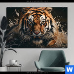 Bild Edelstahloptik Tiger Im Wasser Querformat Produktvorschau mit dem Bild Tiger im Wasser im Format Querformat.