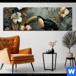 Bild Edelstahloptik Tukan Im Goldenen Regenwald Panorama Produktvorschau mit dem Bild Tukan im goldenen Regenwald im Format Panorama.