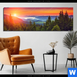 Bild Edelstahloptik Wald Bei Sonnenuntergang Panorama Produktvorschau mit dem Bild Wald bei Sonnenuntergang im Format Panorama.