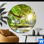 Bild Edelstahloptik Wald Mit Bach Bei Sonnenschein Rund Produktvorschau mit dem Bild Wald mit Bach bei Sonnenschein im Format Rund.
