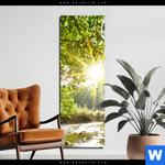 Bild Edelstahloptik Wald Mit Bach Bei Sonnenschein Schmal Produktvorschau mit dem Bild Wald mit Bach bei Sonnenschein im Format Schmal.