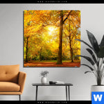 Bild Edelstahloptik Waldlandschaft Im Herbst Quadrat Produktvorschau mit dem Bild Waldlandschaft im Herbst im Format Quadrat.