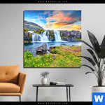 Bild Edelstahloptik Wasserfall Bei Sonnenuntergang Quadrat Produktvorschau mit dem Bild Wasserfall bei Sonnenuntergang im Format Quadrat.