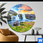 Bild Edelstahloptik Wasserfall Bei Sonnenuntergang Rund Produktvorschau mit dem Bild Wasserfall bei Sonnenuntergang im Format Rund.