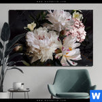 Bild Edelstahloptik Weisse Pfingstrosen Querformat Produktvorschau mit dem Bild Weiße Pfingstrosen im Format Querformat.