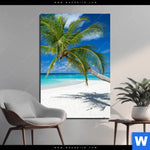 Bild Edelstahloptik Weisser Strand Kokospalme Hochformat Produktvorschau mit dem Bild Weißer Strand & Kokospalme im Format Hochformat.