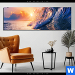 Bild Edelstahloptik Welle Im Sonnenuntergang Panorama Produktvorschau mit dem Bild Welle im Sonnenuntergang im Format Panorama.