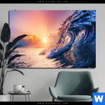 Bild Edelstahloptik Welle Im Sonnenuntergang Querformat Produktvorschau mit dem Bild Welle im Sonnenuntergang im Format Querformat.