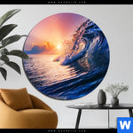 Bild Edelstahloptik Welle Im Sonnenuntergang Rund Produktvorschau mit dem Bild Welle im Sonnenuntergang im Format Rund.