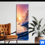 Bild Edelstahloptik Welle Im Sonnenuntergang Schmal Produktvorschau mit dem Bild Welle im Sonnenuntergang im Format Schmal.