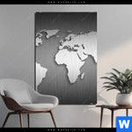 Bild Edelstahloptik Weltkarte Edelstahloptik Hochformat Produktvorschau mit dem Bild Weltkarte Edelstahloptik im Format Hochformat.