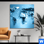 Bild Edelstahloptik Weltkarte Kommunikation Quadrat Produktvorschau mit dem Bild Weltkarte Kommunikation im Format Quadrat.